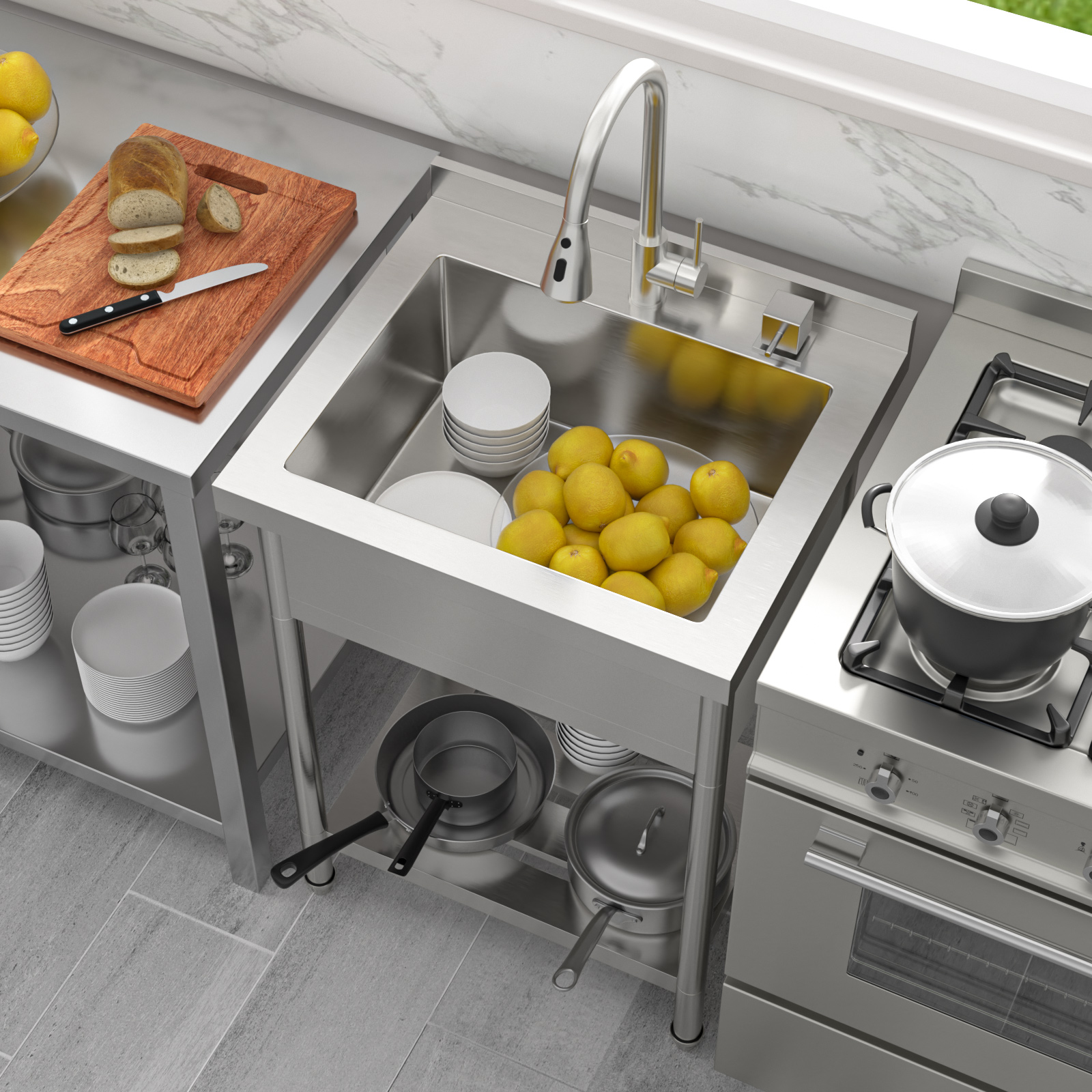 Single Bowl Freestanding Stainless Steel Multi-Functional Kitchen Sink Portable Commercial Utility Sink - Image 2