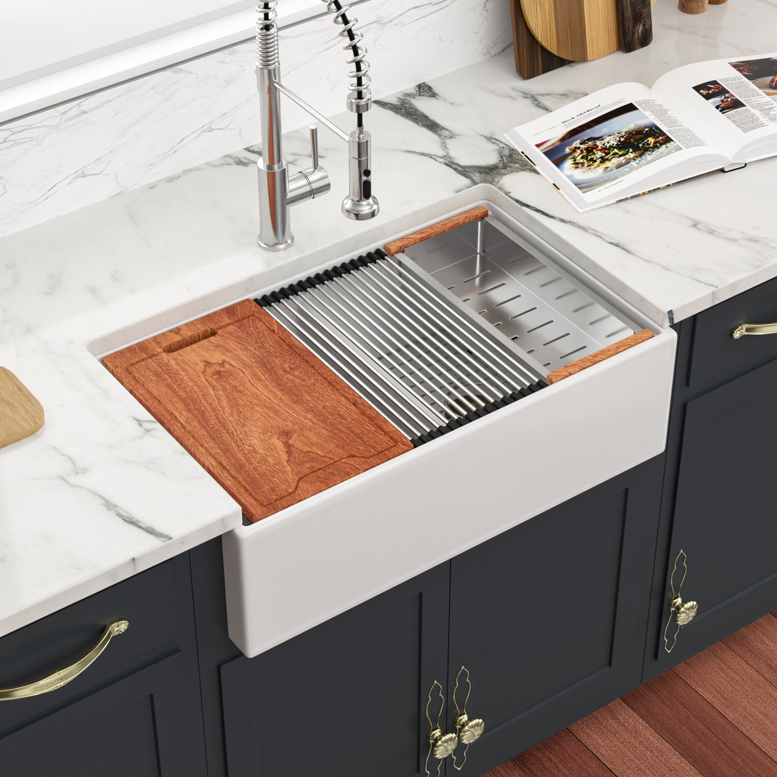 Fireclay Kitchen Sinks Double Bowls Ceramic Farmhouse Sinks with Workstation - Image 2