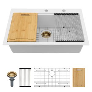 30"x19" Quartz Composite with Ledge Workstation Drop-in White Quartz Classic 30 Granite Composite Kitchen Sink