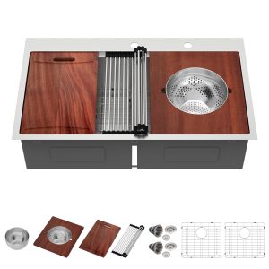 39"Workstation Double Bowls 50/50 Ledge Kitchen Sink Drop-in Topmount 16 Gauge Stainless Steel