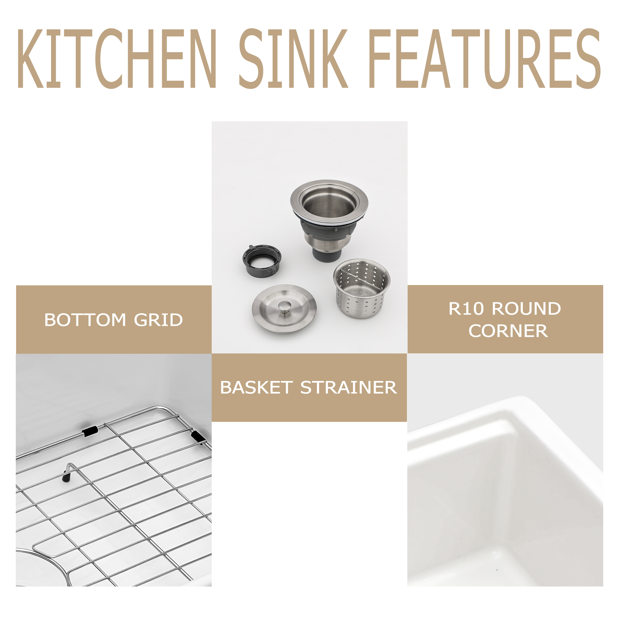 Single Bowl- White Farmhouse Sink Ledge Workstation Apron Front Ceramic Porcelain White Farmhouse Sink - Image 4