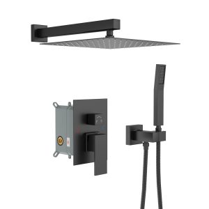 Dual Shower Head - 12 Inch Wall Mounted Square Shower System with Rough-in Valve,Matte black