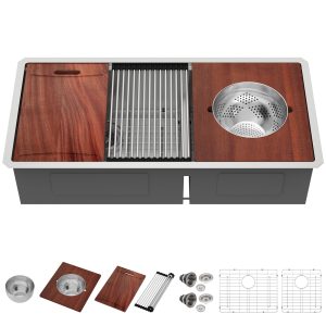 42"Large Size Mixing Bowl and Pasta Strainer  Stainless Steel Doule Bowl 60/40 Multi-functional Undermount Workstation Kitchen Sink