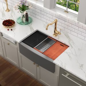 33" Handmade Apron Front Nano Surface Stainless Steel Farmhouse Kitchen Sink