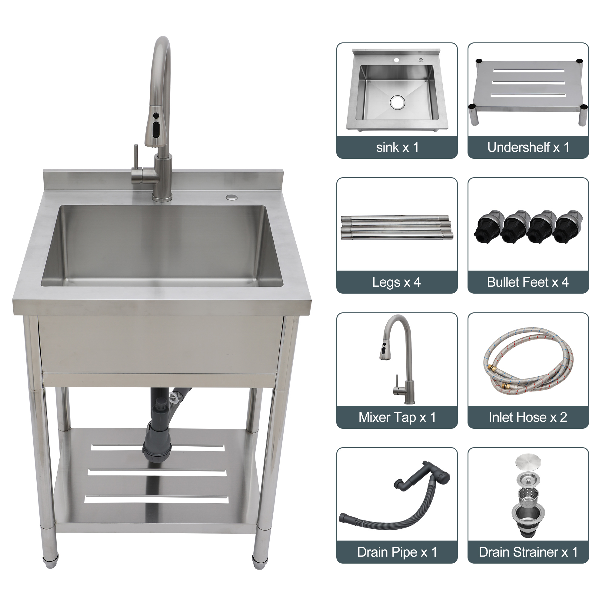 Single Bowl Freestanding Stainless Steel Multi-Functional Kitchen Sink Portable Commercial Utility Sink - Image 6