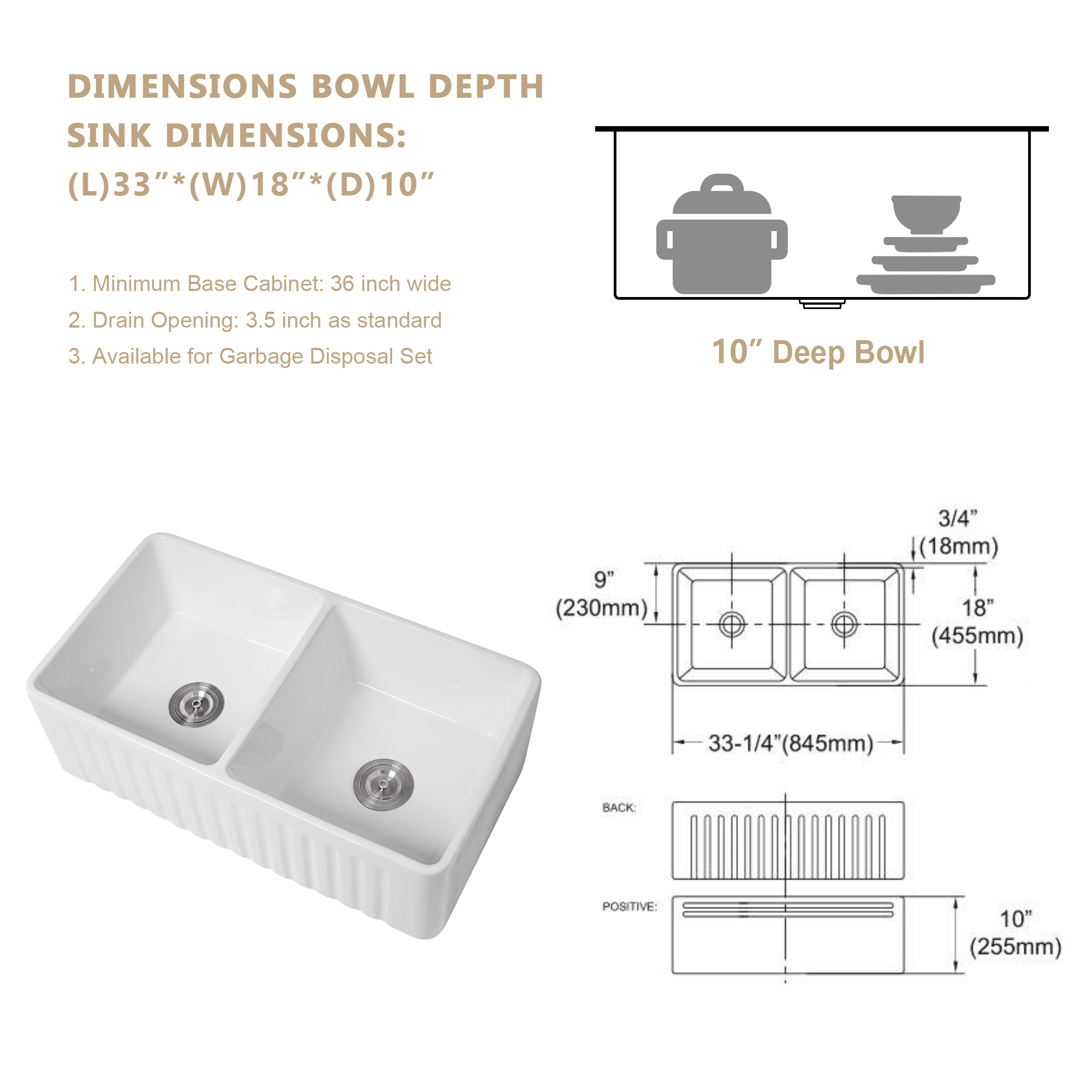 Farmhouse Ceramic Kitchen Sink Reversible Double Bowl Farm Sink with Strainer - Image 6