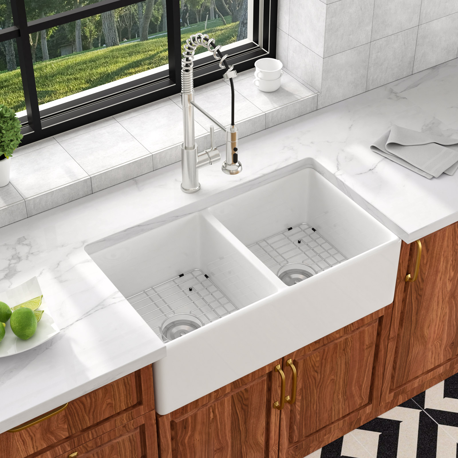 Double Bowl Farmhouse Workstation Kitchen Sink Porcelain White Apron Front Ceramic Farmhouse Sink - Image 4