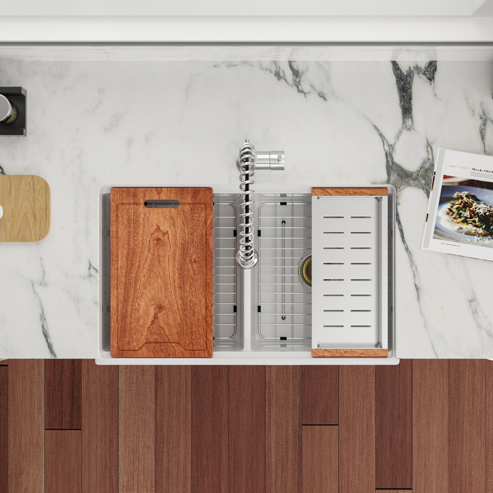 Fireclay Kitchen Sinks Double Bowls Ceramic Farmhouse Sinks with Workstation - Image 5