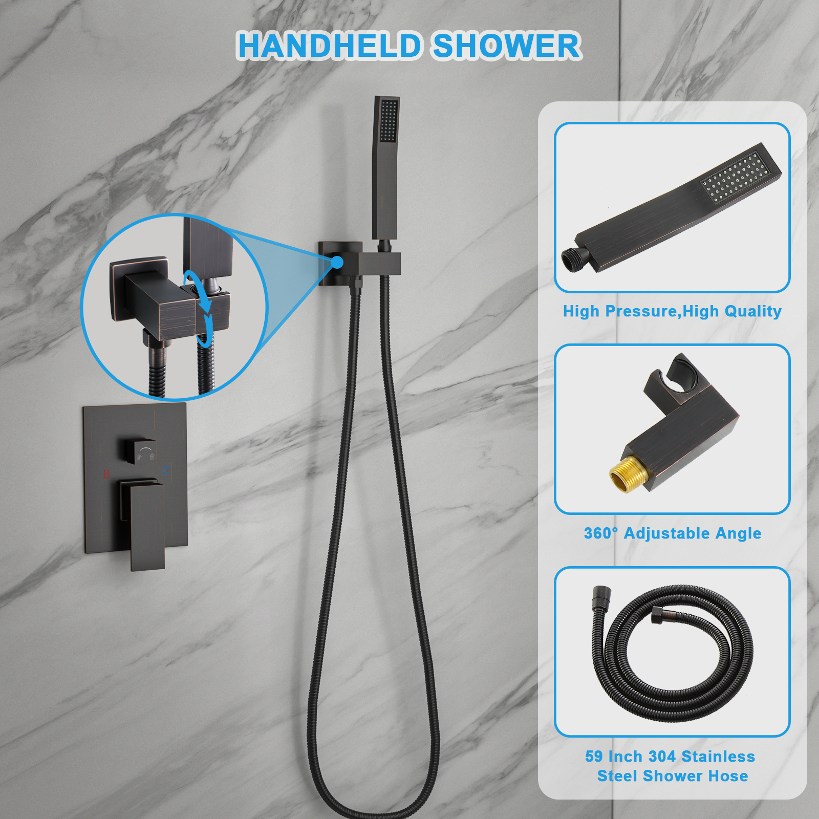 Dual Shower Head - 10 Inch Wall Mounted Square Shower System with Rough-in Valve,Matte black - Image 4