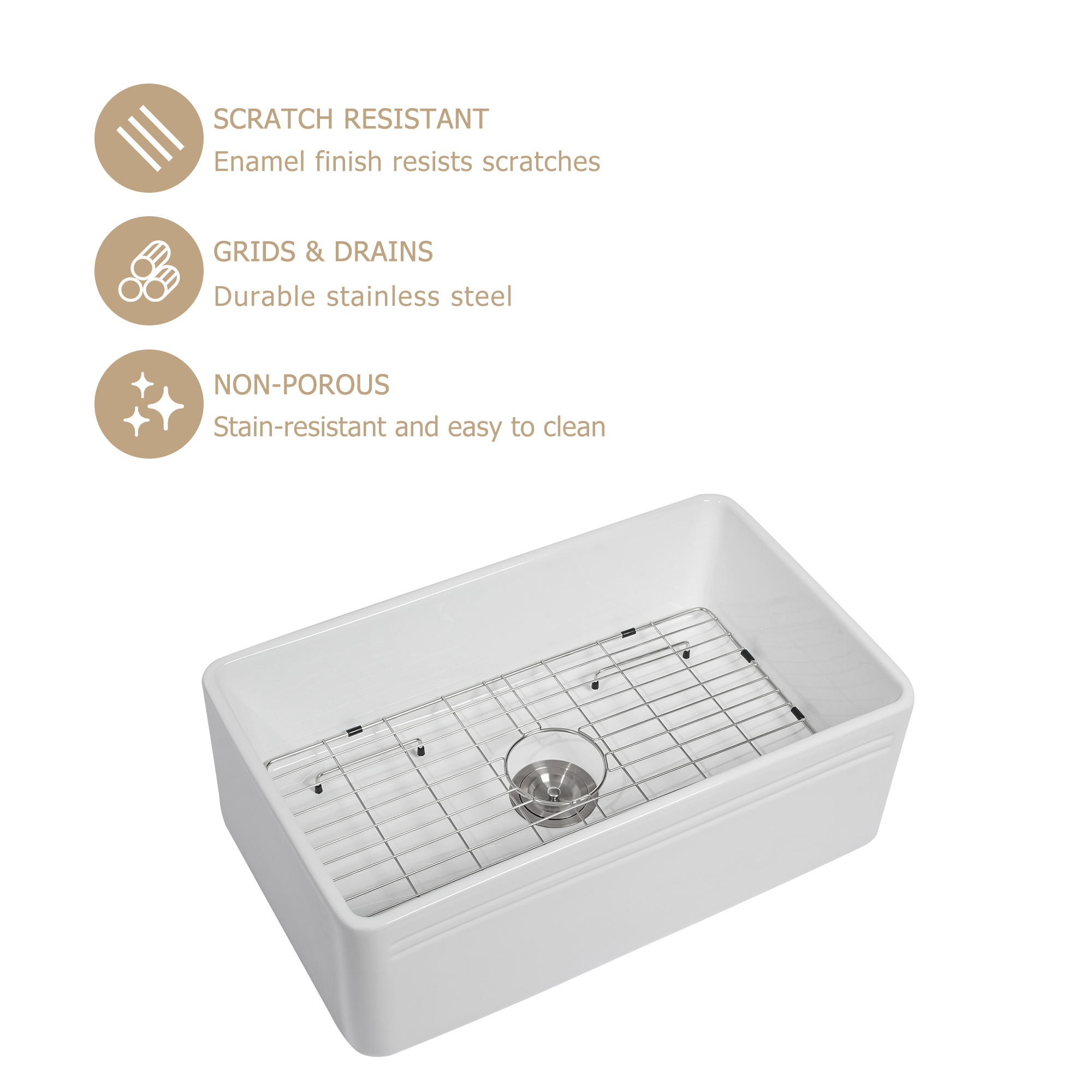 Sarlai Single Bowl Farmhouse Sink With Apron Front Porcelain Ceramic Kitchen Sinks Includes Accessories - Image 3
