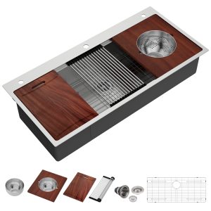 42"Handmade Brushed Stainless Steel 39/42/45 Inch 304 Single Bowl Cheese Bowl Drop in Workstation Kitchen Sink