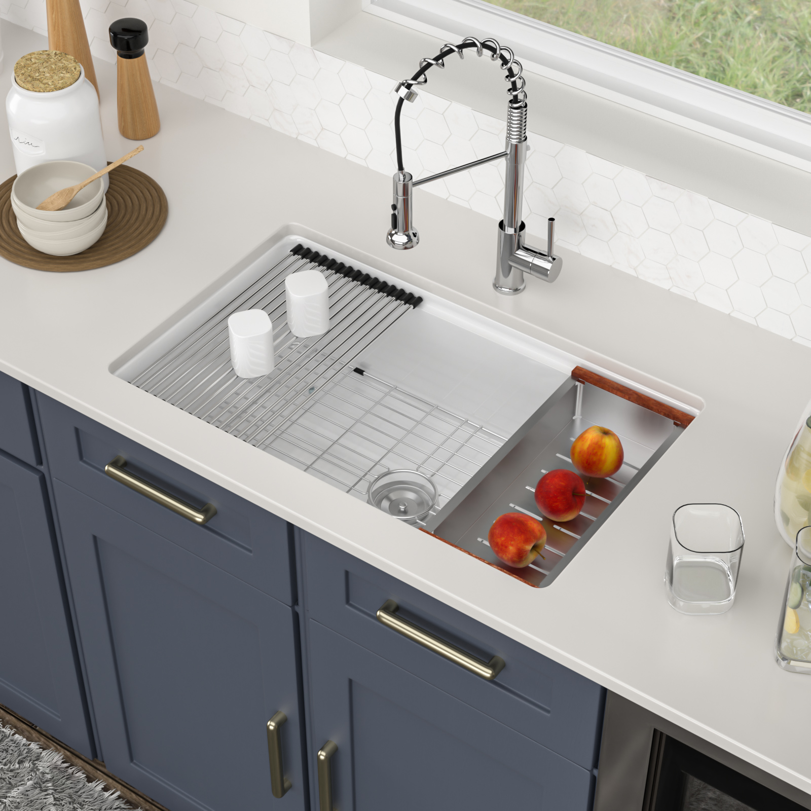Single Bowl Farmhouse Sink With Apron Front Porcelain Ceramic Kitchen Sinks Includes Accessories - Image 3