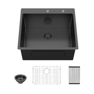Drop-in Single Bowl 16-Gauge Stainless Steel 25 In. RV Workstation Bar Prep Kitchen Laundry Sink