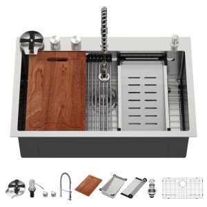 30" 304 Stainless Steel Workstation Single Bowl Kitchen Sink With Waterfall Flow