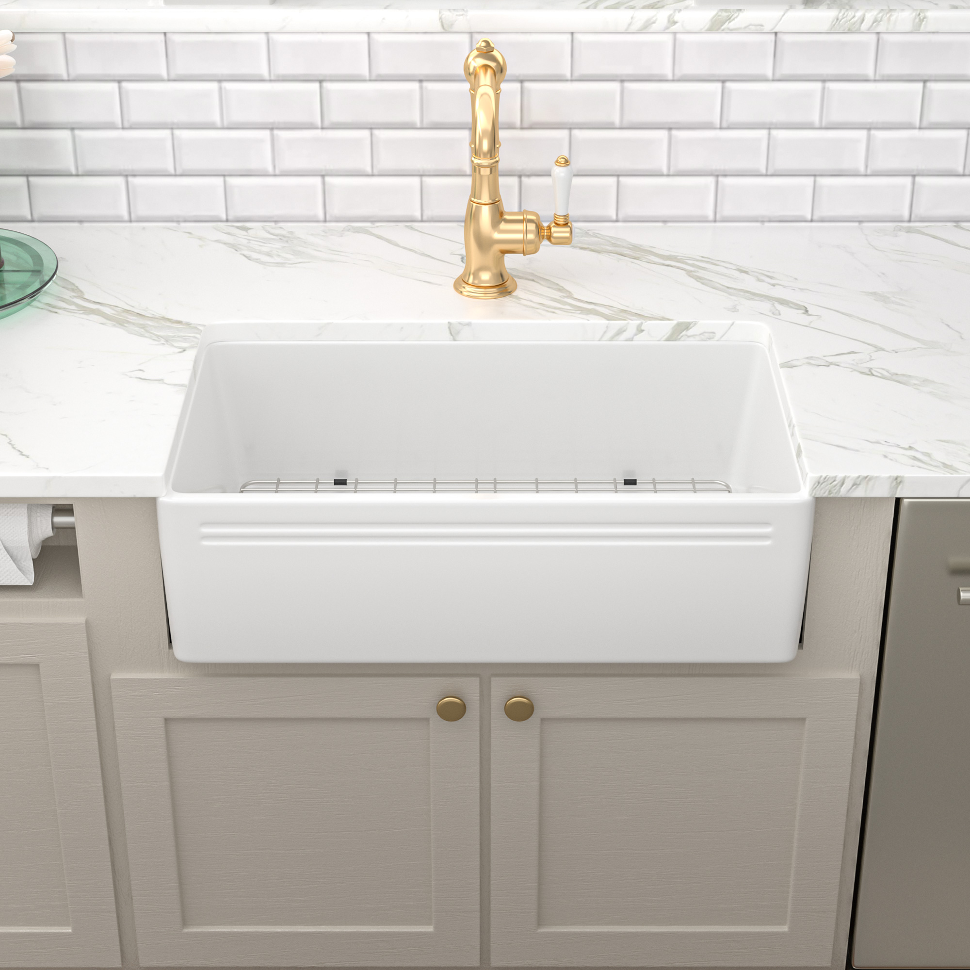 Sarlai Single Bowl Farmhouse Sink With Apron Front Porcelain Ceramic Kitchen Sinks Includes Accessories - Image 2