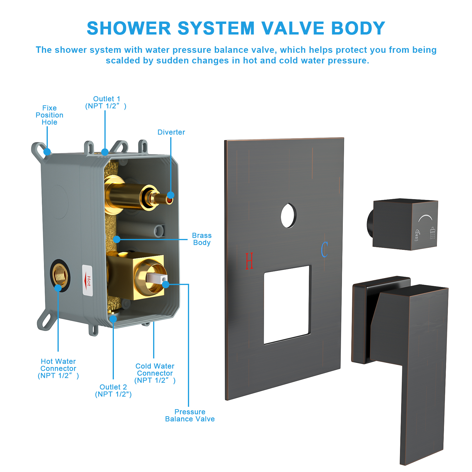 Dual Shower Head - 10 Inch Wall Mounted Square Shower System with Rough-in Valve,Matte black - Image 3