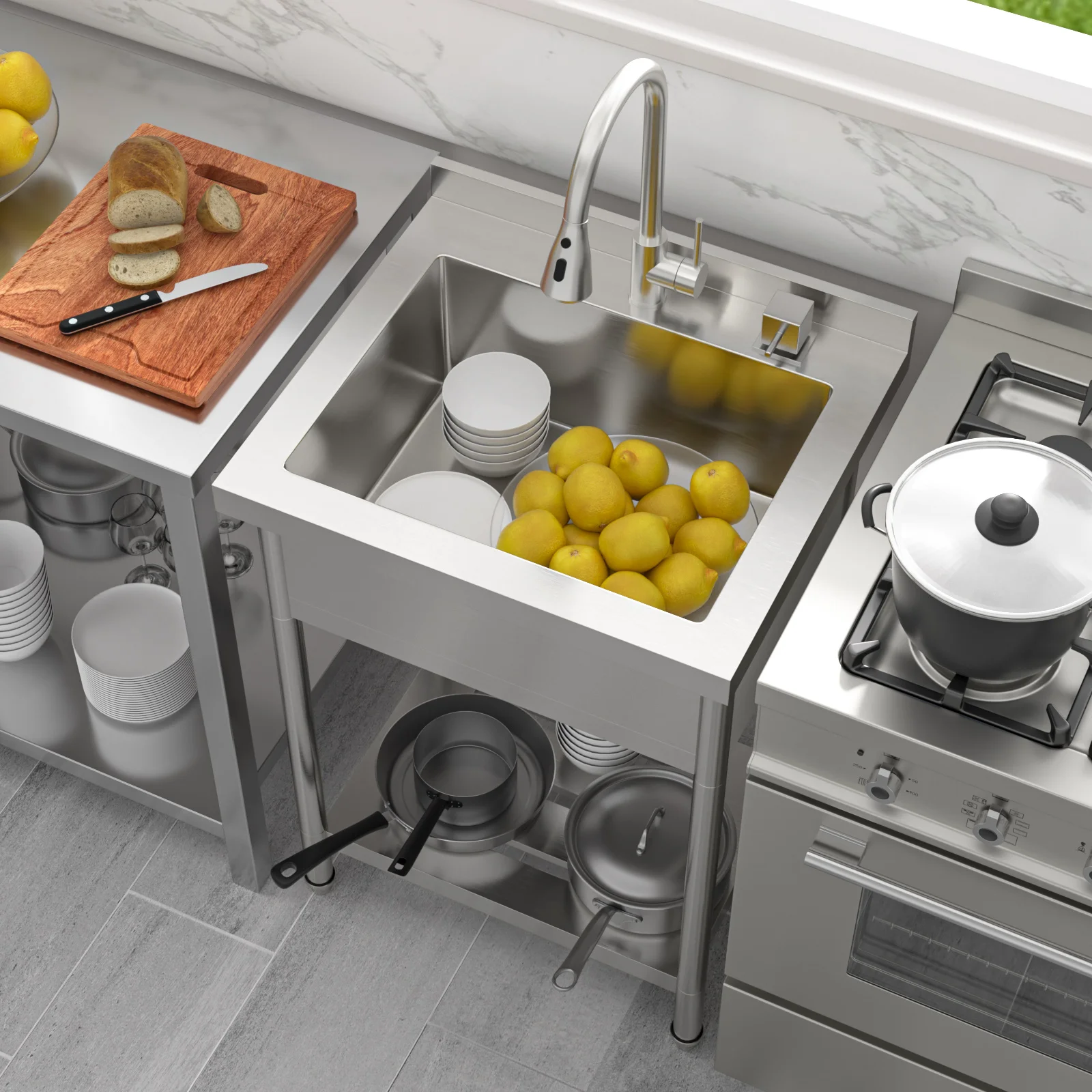 Single Bowl Freestanding Stainless Steel Multi-Functional Kitchen Sink Portable Commercial Utility Sink - Image 7