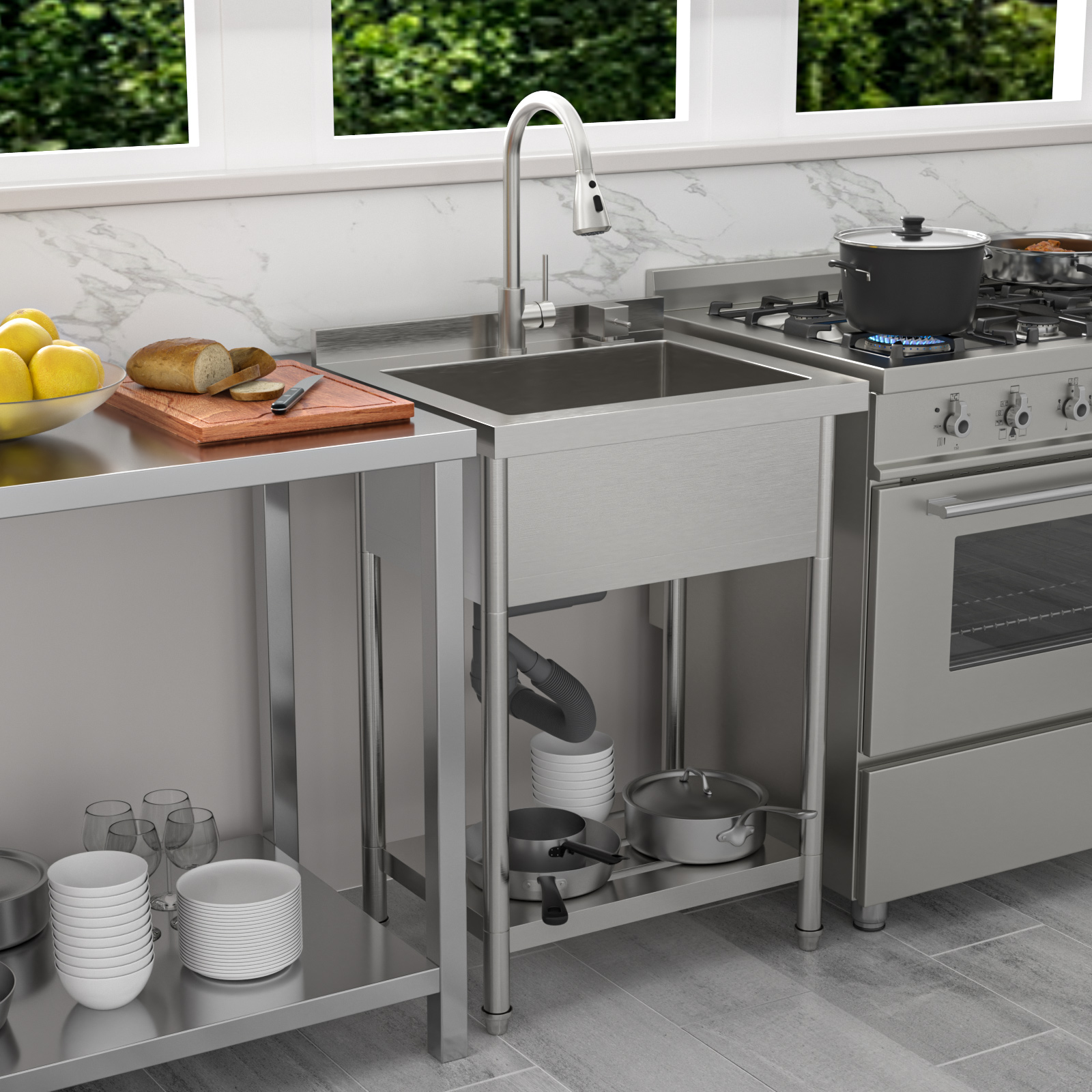 Single Bowl Freestanding Stainless Steel Multi-Functional Kitchen Sink Portable Commercial Utility Sink - Image 3