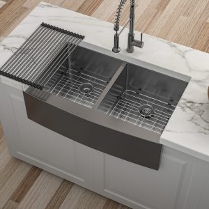 33" 304 Stainless Steel Double Bowl Kitchen Sink Farmhouse Style Apron Front Sink