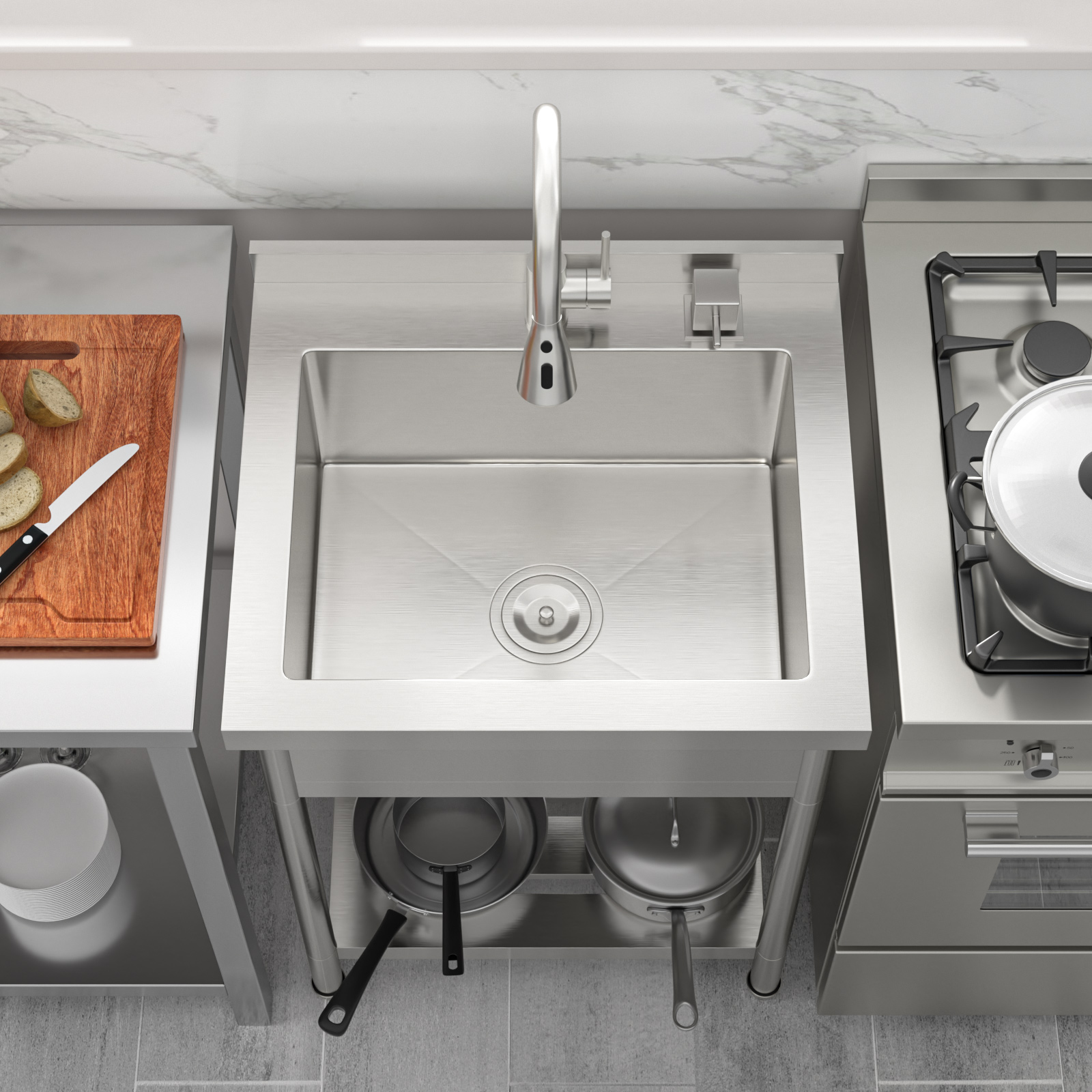 Single Bowl Freestanding Stainless Steel Multi-Functional Kitchen Sink Portable Commercial Utility Sink - Image 4
