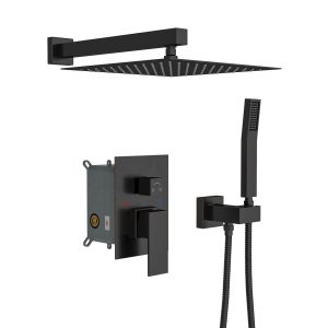 Dual Shower Head - 10 Inch Wall Mounted Square Shower System with Rough-in Valve,Matte black