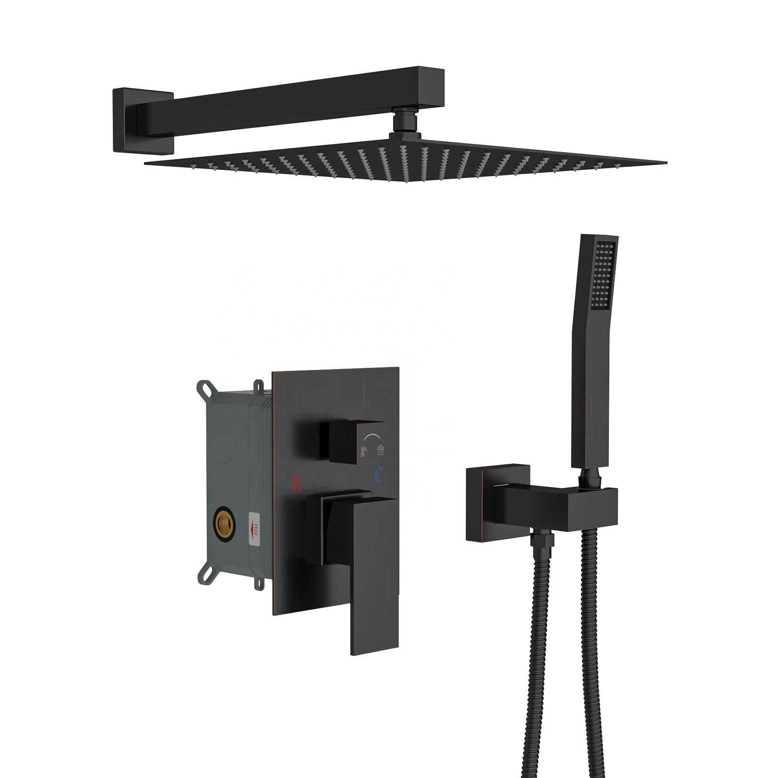 Dual Shower Head - 10 Inch Wall Mounted Square Shower System with Rough-in Valve,Matte black
