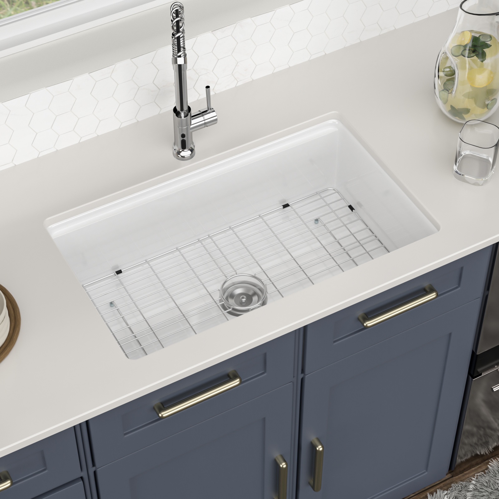 Single Bowl Farmhouse Sink With Apron Front Porcelain Ceramic Kitchen Sinks Includes Accessories - Image 5