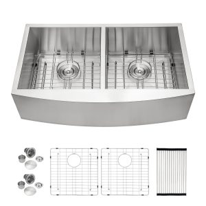 33" Handmade Double Bowl Kitchen Standard PRO Stainless Steel 33 Inch Apron 16 Gauge Farmhouse Sink