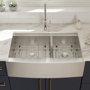 33" Apron-front Workstation Farmhouse16 Gauge Stainless Steel Kitchen Sink Double Bowl Brushed Farmhouse Sinks