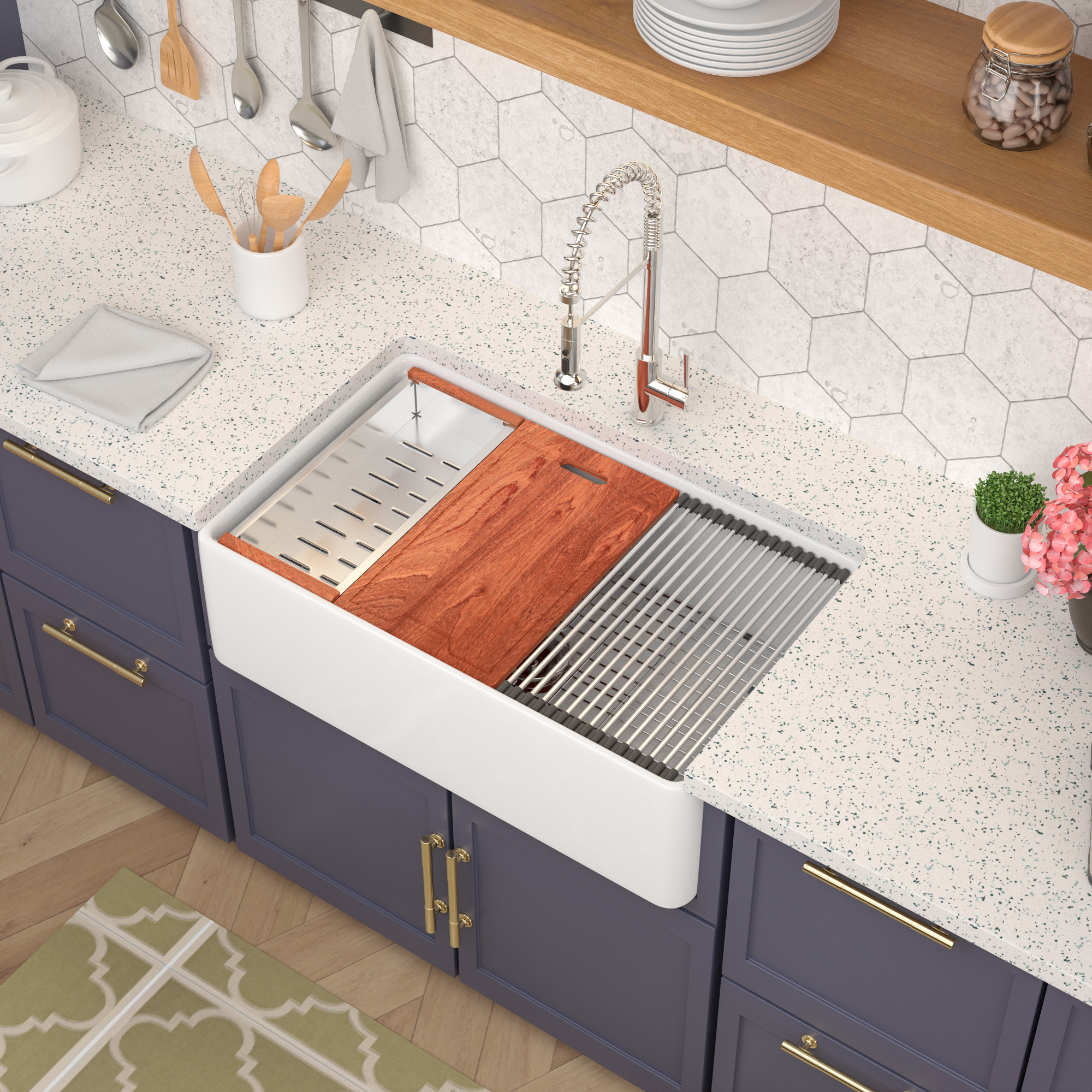 Fireclay Kitchen Sinks Apron Front Single Bowl Ceramic Farmhouse Sinks - Image 5