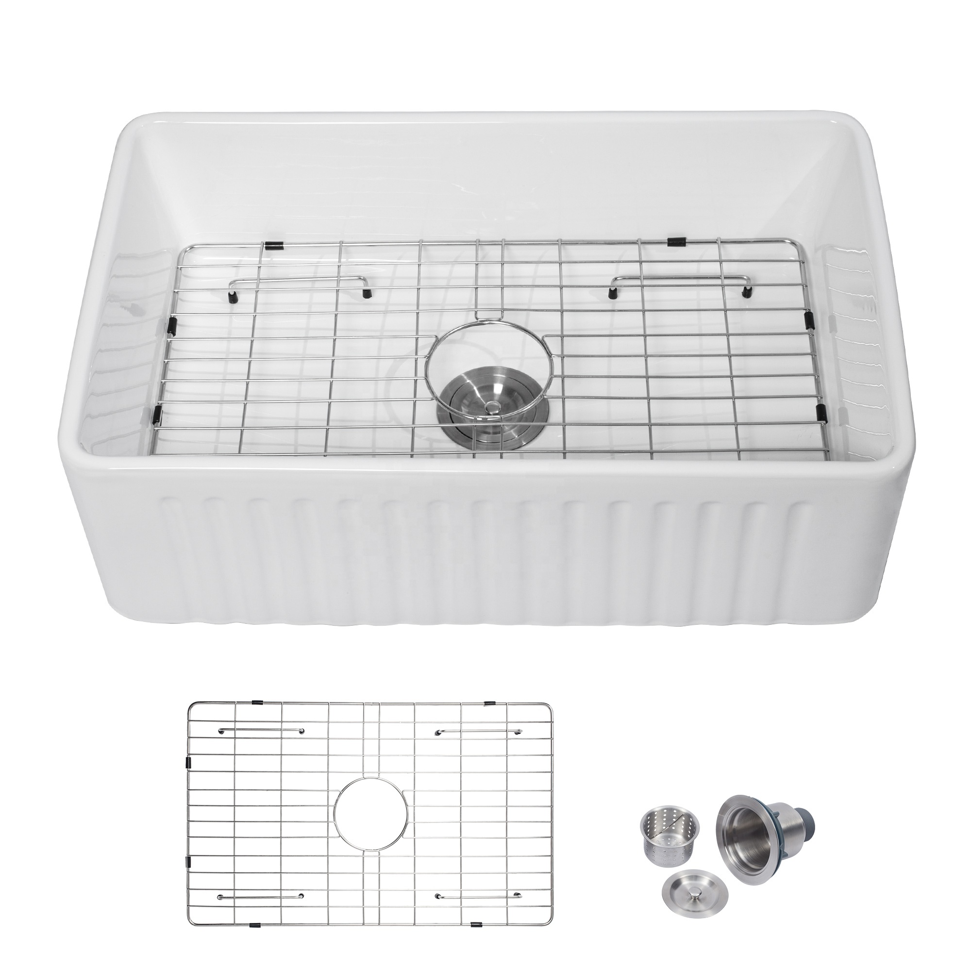 Sarlai Single Bowl Farmhouse Sink With Apron Front Porcelain Ceramic Kitchen Sinks Includes Accessories