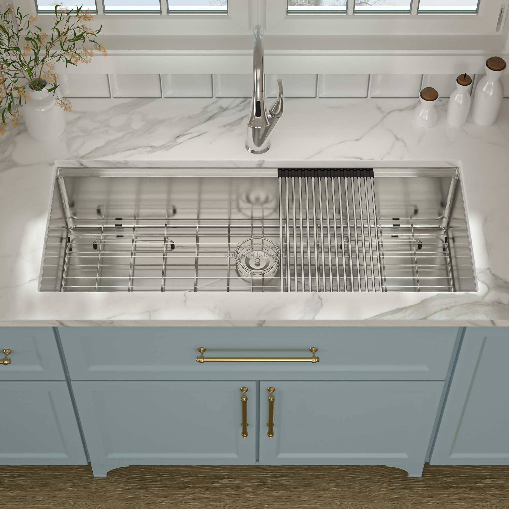 45 Inch Kitchen Sink Rectangular Handmade Large Workstation Kitchen Sink 304 Single Bowl Undermount Stainless Steel - Image 3