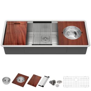 42"Large Size Mixing Bowl and Pasta Strainer  Stainless Steel Single Basin Multi-functional Undermount Workstation Kitchen Sink