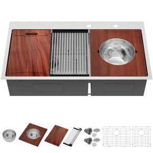 39"Workstation Double Bowls 60/40 Ledge Kitchen Sink Drop-in Topmount 16 Gauge Stainless Steel