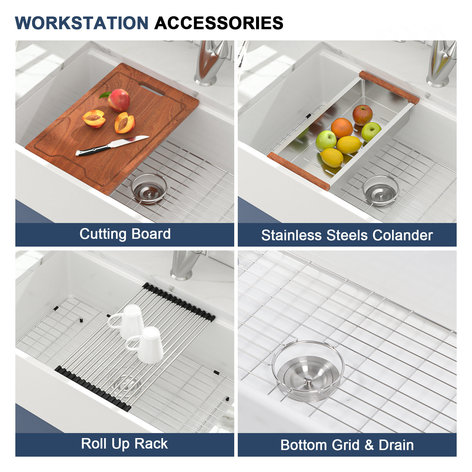 Single Bowl Farmhouse Sink With Apron Front Porcelain Ceramic Kitchen Sinks Includes Accessories - Image 4