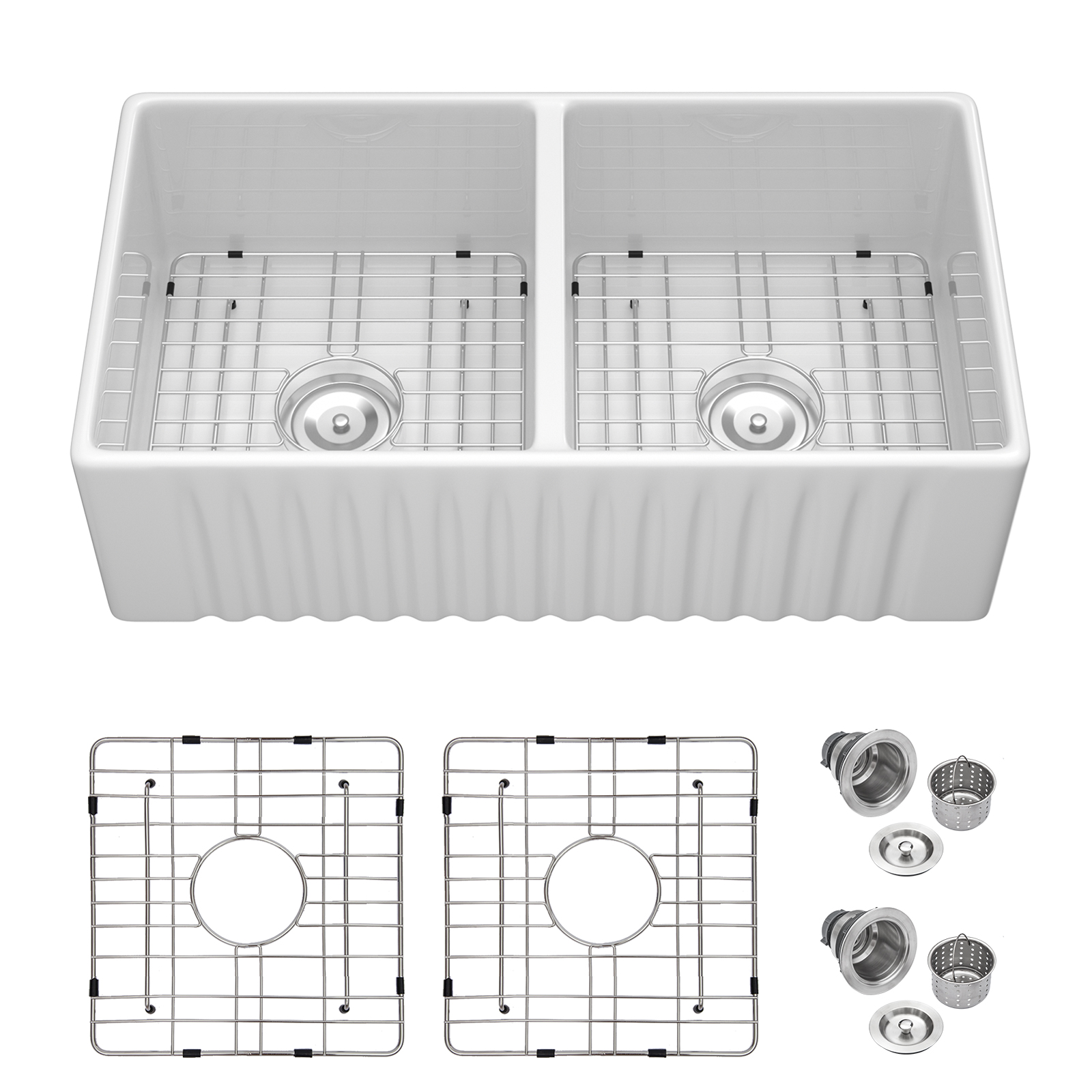 Double Bowl Farmhouse Workstation Kitchen Sink Porcelain White Apron Front Ceramic Farmhouse Sink - Image 3