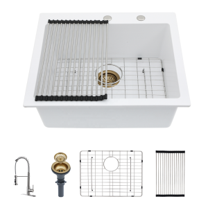 Topmount Quartz Composite Kitchen Sink, Large Deep Single Bowl Bar Sink