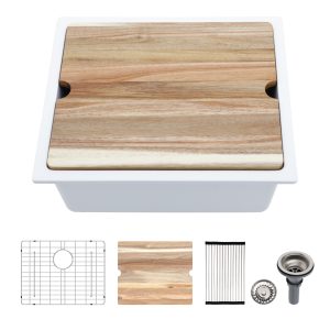 21"x18" Quartz Composite Kitchen Sink White/Black Undermount Ledge Workstation 21 Granite Kitchen Sink