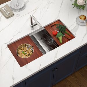 39"/42"/45"16 Gauge Stainless Steel Doule Bowl with Cutting Board Cheese Multi-functional Undermount Workstation Kitchen Sink
