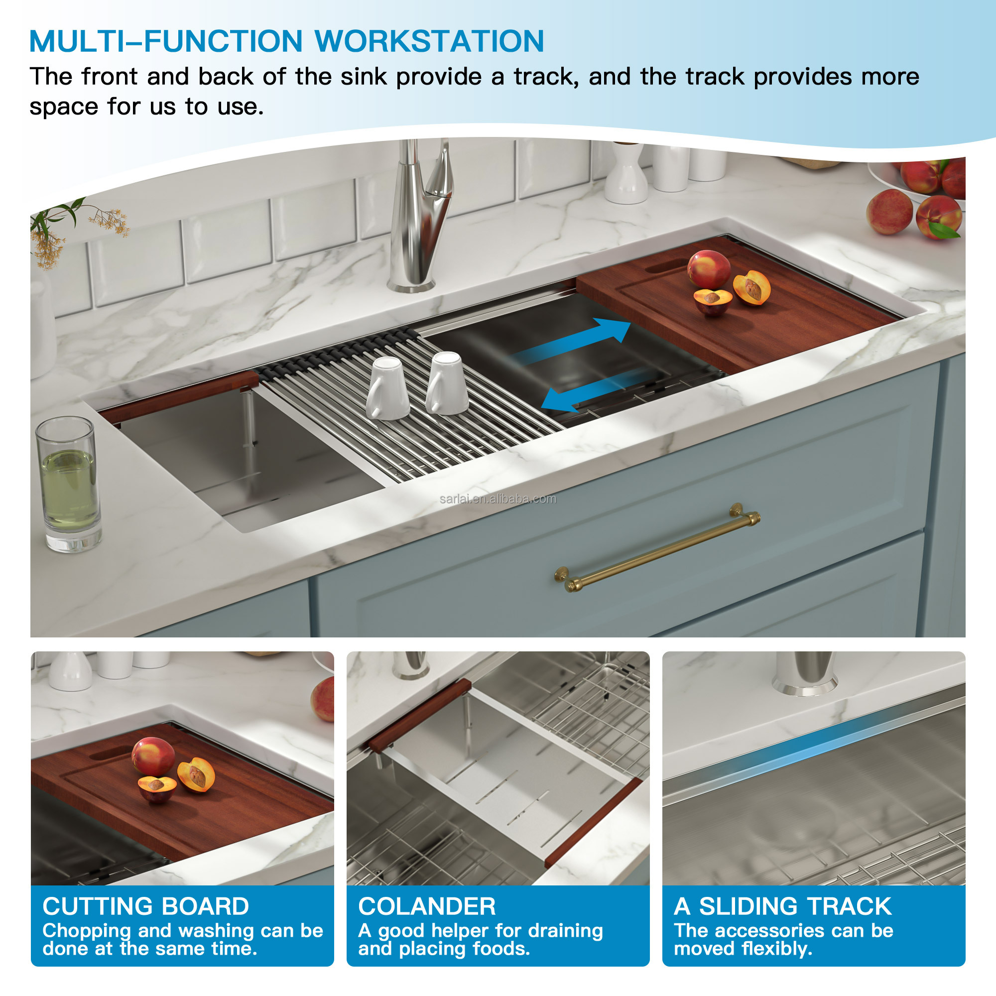 45 Inch Kitchen Sink Rectangular Handmade Large Workstation Kitchen Sink 304 Single Bowl Undermount Stainless Steel - Image 4