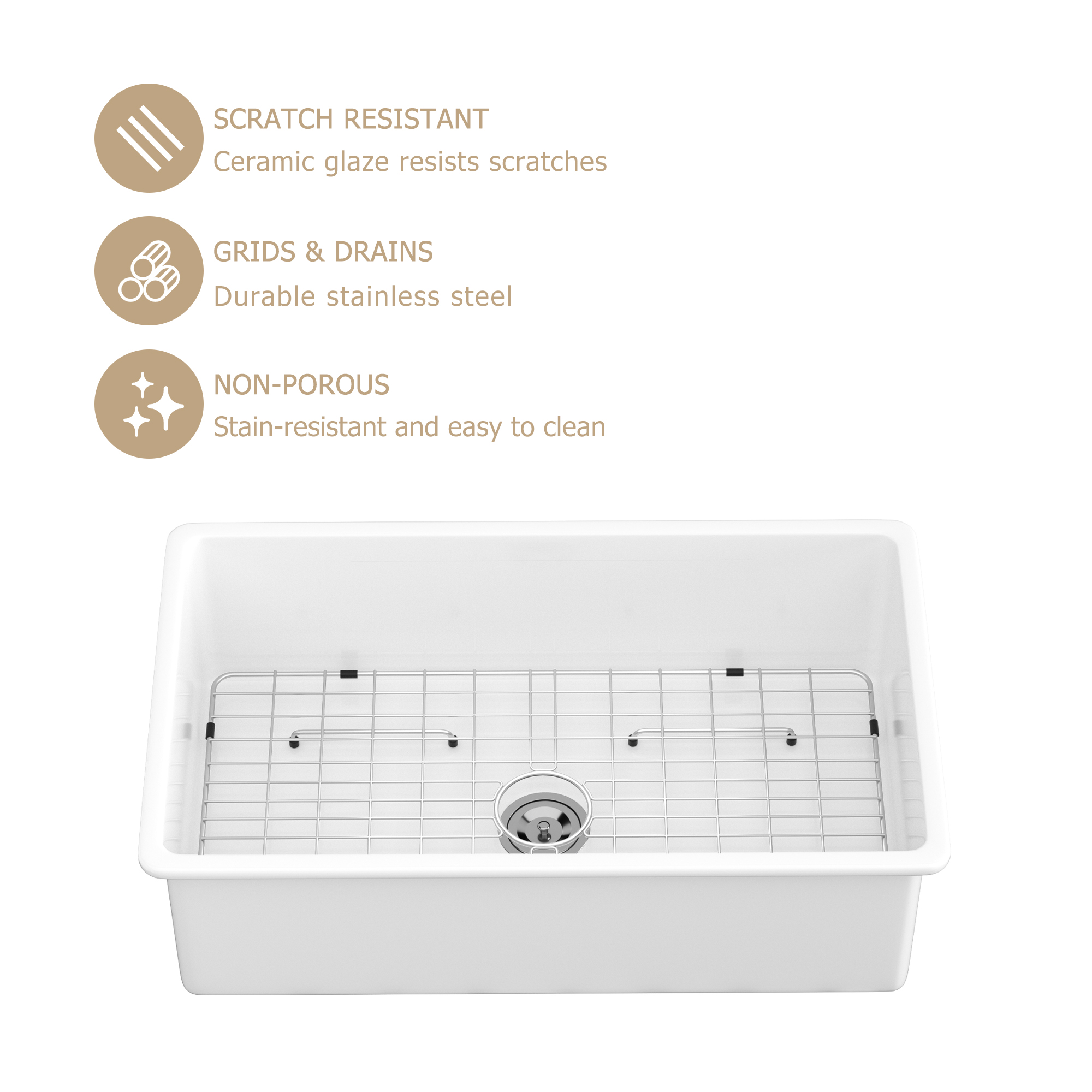 Fireclay Kitchen Sinks Undermount Single Bowl Ceramic Farmhouse Sinks - Image 5