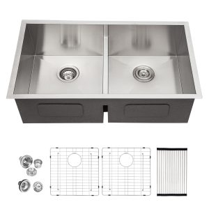 33 Inches 50/50 304 Stainless Steel Kitchen Sink Undermount Double Kitchen Sink
