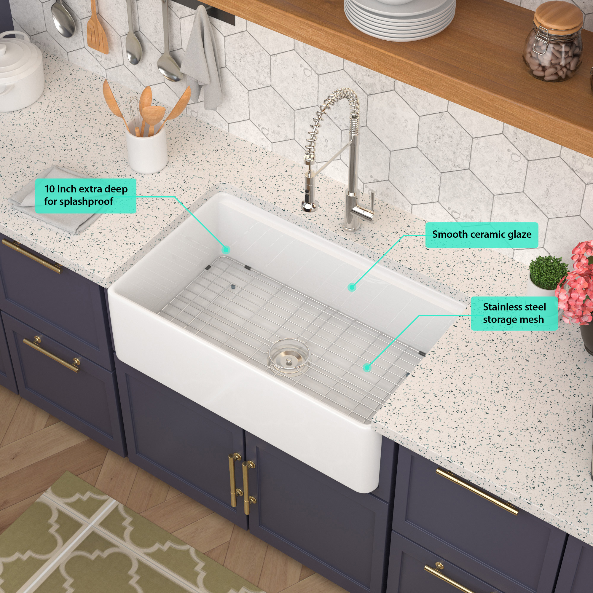 Fireclay Kitchen Sinks Apron Front Single Bowl Ceramic Farmhouse Sinks - Image 3