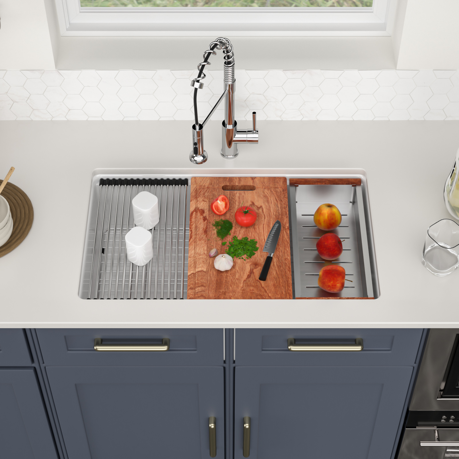 Single Bowl Farmhouse Sink With Apron Front Porcelain Ceramic Kitchen Sinks Includes Accessories - Image 2
