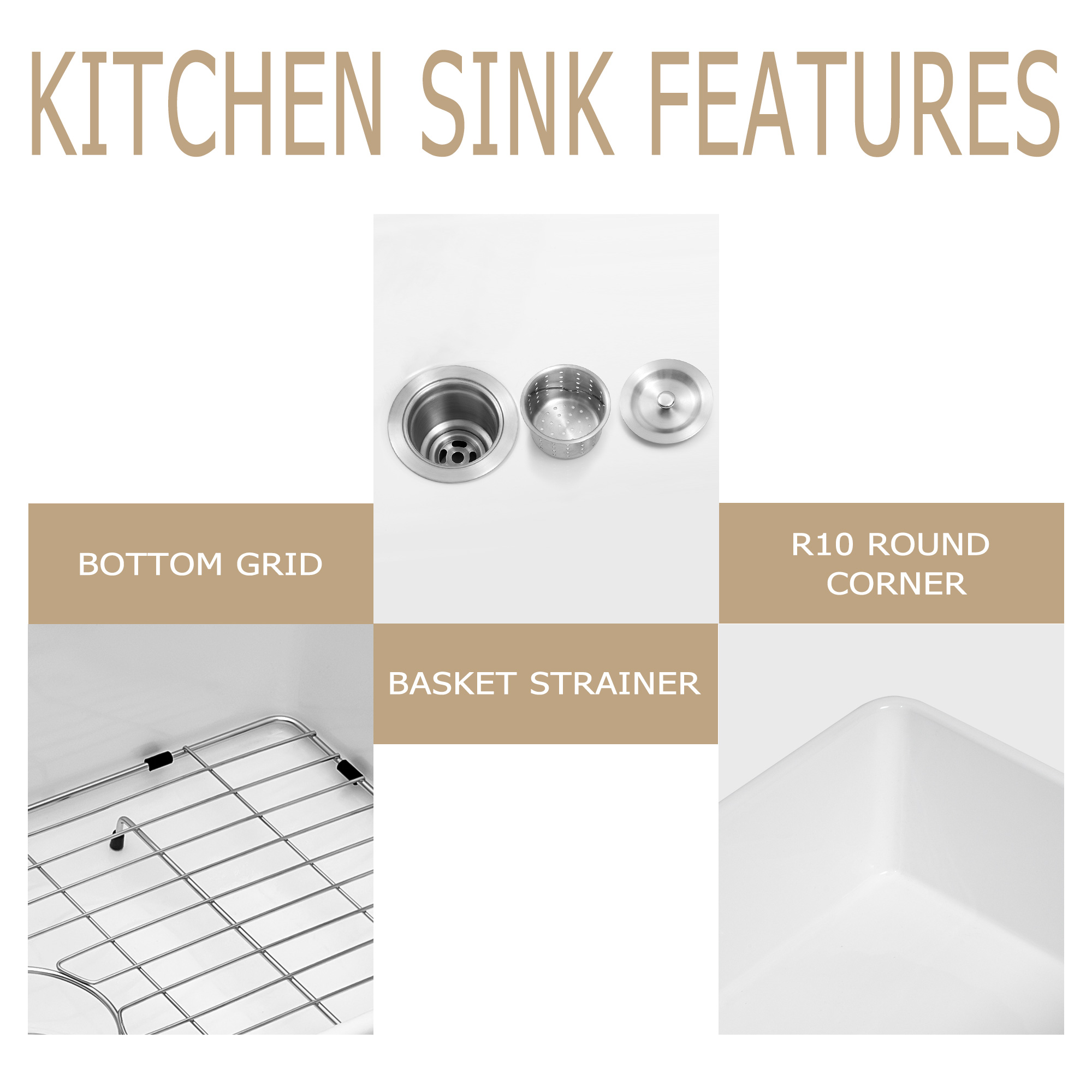 Sarlai Single Bowl Farmhouse Sink With Apron Front Porcelain Ceramic Kitchen Sinks Includes Accessories - Image 4