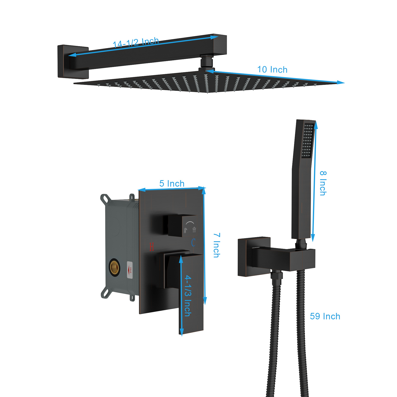 Dual Shower Head - 10 Inch Wall Mounted Square Shower System with Rough-in Valve,Matte black - Image 5