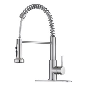 15 1/2 Inches Commercial Kitchen Faucet with Dual Function Pull-Down Sprayhead in Brushed Nickel Finish, Stainless Steel