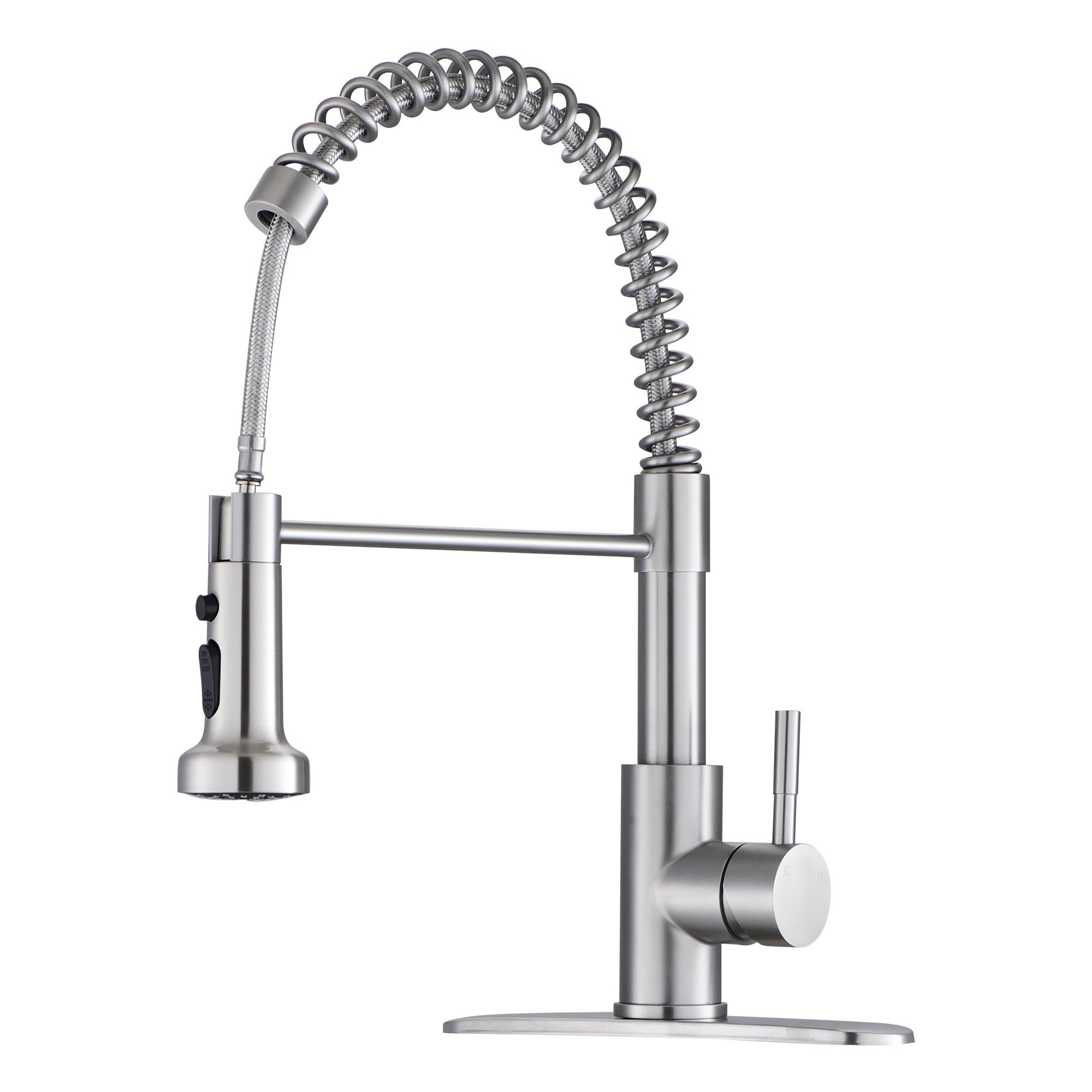15 1/2 Inches Commercial Kitchen Faucet with Dual Function Pull-Down Sprayhead in Brushed Nickel Finish, Stainless Steel