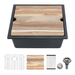21"x18" Quartz Composite Kitchen Sink White/Black Undermount Ledge Workstation 21 Granite Bar Kitchen Sink
