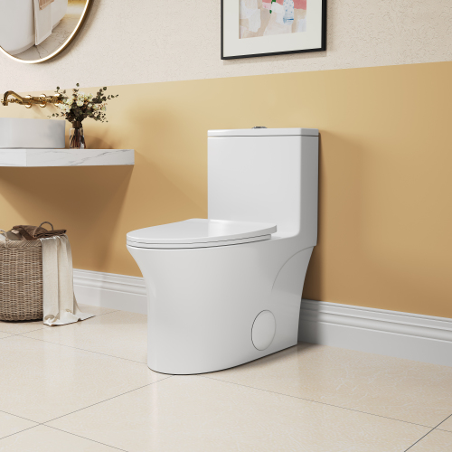 1.1/1.6 GPF Elongated Comfort Height Floor Mounted One-Piece Toilet, CUPC Certified, WaterSense Cetified, Ceramic, White Color, Soft Close Seat - Image 4